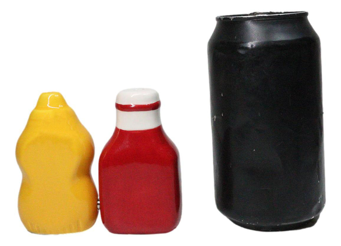 All American Red Ketchup And Yellow Mustard Ceramic Salt And Pepper Shakers Set
