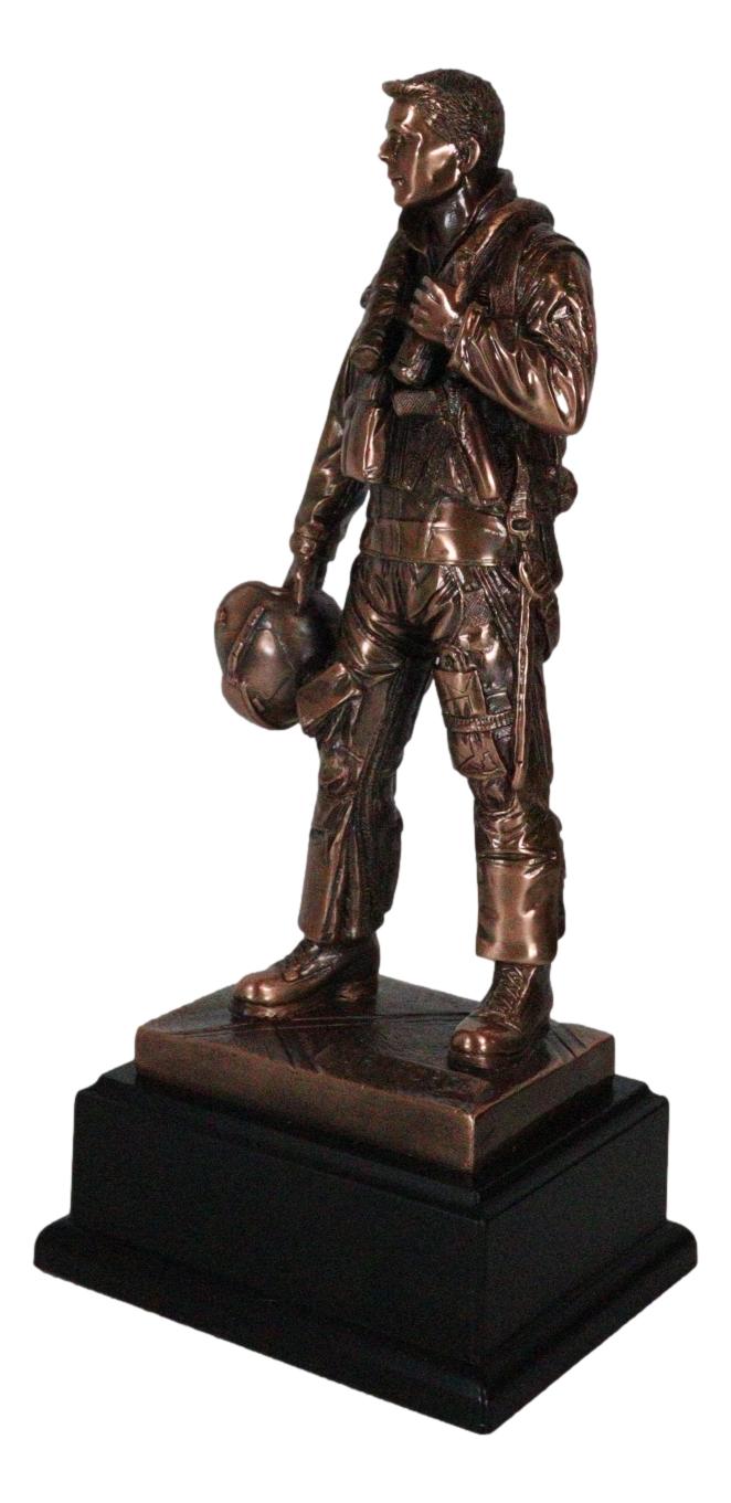 World War II Airman Aircraft Carrier Fighter Jet Pilot Bronzed Statue With Base