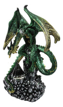 Metallic Green and Gold Rune Dragon Guarding Glass Prism Crystals Figurine 10"H