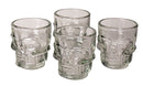 Set of 4 Clear Glass Gothic Skeleton Skull Face Liquor Shot Glasses Shooters