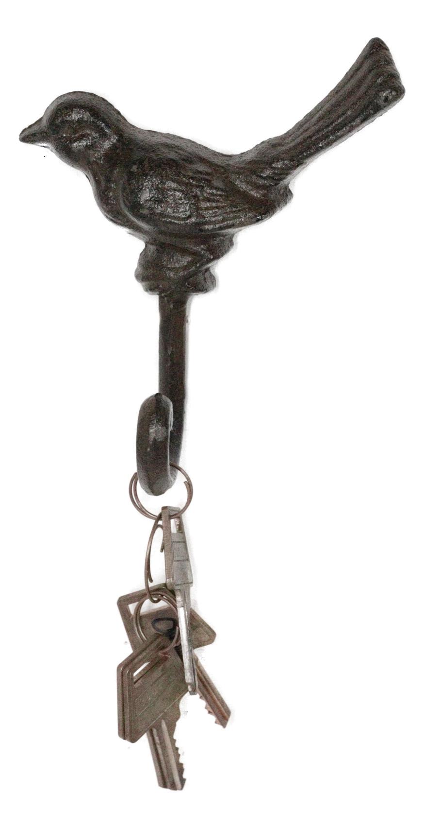 Set Of 2 Rustic Cast Iron Morning Song Bird On Branch Wall Coat Towel Hook Decor