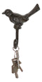 Set Of 2 Rustic Cast Iron Morning Song Bird On Branch Wall Coat Towel Hook Decor