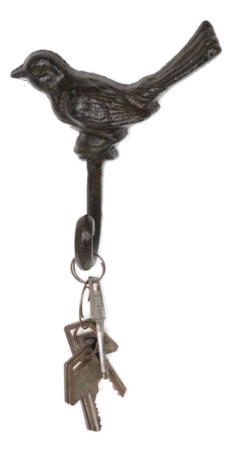 Set Of 2 Rustic Cast Iron Morning Song Bird On Branch Wall Coat Towel Hook Decor