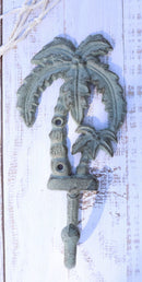 Pack Of 2 Cast Iron Verdigris Tropical Beach Coconut Palm Trees Coat Wall Hooks