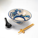 Great Wave Of Kanagawa Ceramic Ramen Bowl Soup Spoon Chopsticks And Rest Set