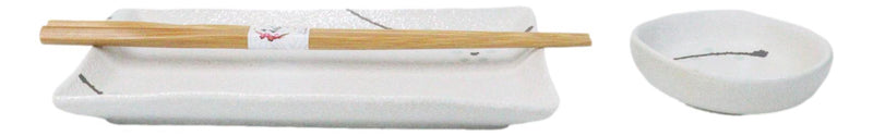 Yukino Hana Porcelain Sushi Plates Sauce Dishes Chopsticks Dinnerware Set For 2