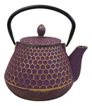 Traditional Oriental Tetsubin Purple Honeycomb Design Cast Iron Teapot 32oz