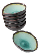 Pack Of 6 Green Midori Kannyu Porcelain Irregular Shaped Small Rice Bowls 10oz