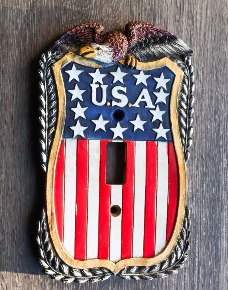 Patriotic American Bald Eagle On USA Flag Wall Single Toggle Switch Plates Set