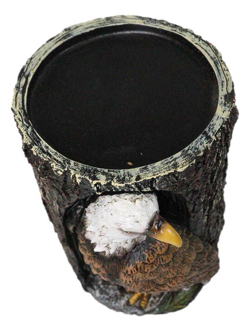 Bald Eagle Pillar Candle Holder Rustic American Eagle Figurine Tree Bark Design