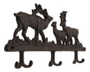Rustic Deer Stag Doe and Fawn Family Antlers Cast Iron 6 Peg Wall Hook Sculpture