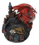 Medieval Red Dragon On Castle Tower Decorative Ashtray Or Key Coin Dish Figurine