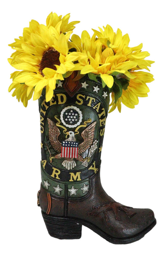 Rustic Western USA American Bald Eagle Army Emblem Cowboy Boot Flower Vase