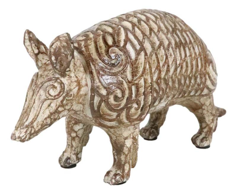 Western Rustic Texas Wild Mammal Armadillo In Tooled Faux Wood Finish Figurine