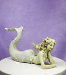Nautical Marine Vintaged Pearly Mermaid Lying On Belly Daydreaming Figurine 13"L