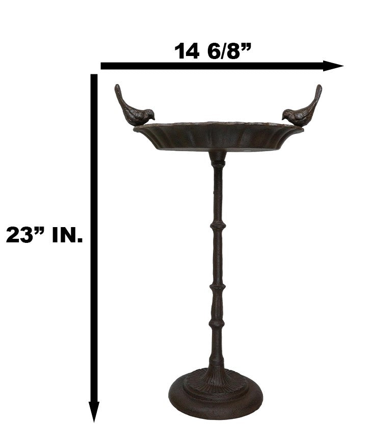 Rustic Cast Iron Lovebirds Perching On Sunflower Garden Bird Feeder Bath 23"H