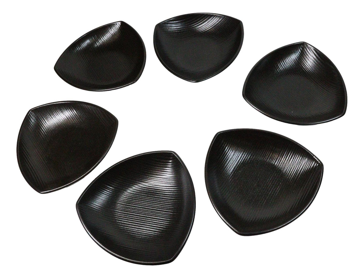 Set Of 6 Kokuyo Black Minimalist Appetizer Salad Triangular Deep Serving Plates