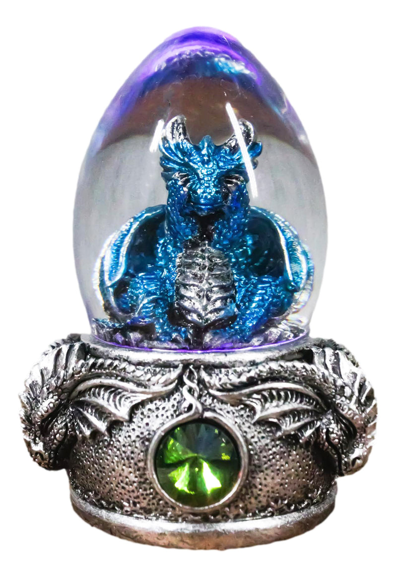 See No Evil Blue Wyrmling Dragon In Colorful LED Acrylic Glass Egg Figurine