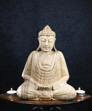 Acacia Wood Meditating Buddha Gautama Amitabha In Prayer Zen Sculpture 10.75"H