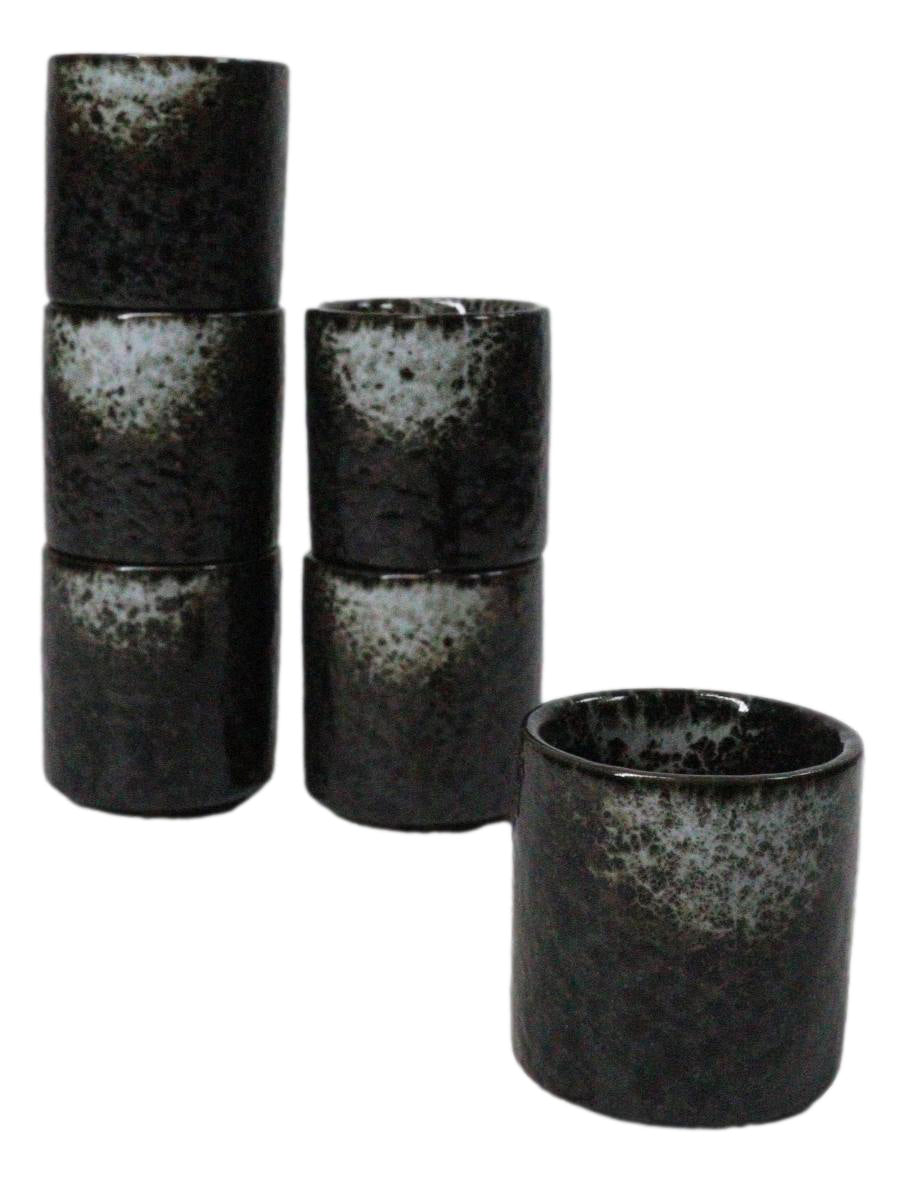 Hakumu Black Ochoko Ceramic Sake Cups 1.5 Oz, Set of 6, Japanese Style Drinkware