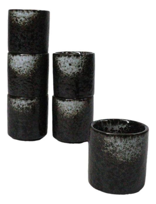 Hakumu Black Ochoko Ceramic Sake Cups 1.5 Oz, Set of 6, Japanese Style Drinkware