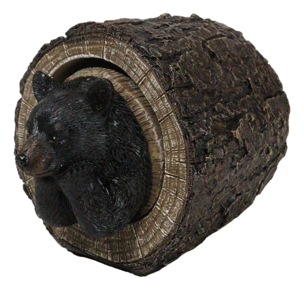 Daydreaming Black Bear in Tree Log Home Decorative Jewelry Trinket Box Figurine - Ebros Gift
