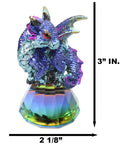Metallic Blue Dragon Perching On Iridescent Pyramid Glass Small Figurine
