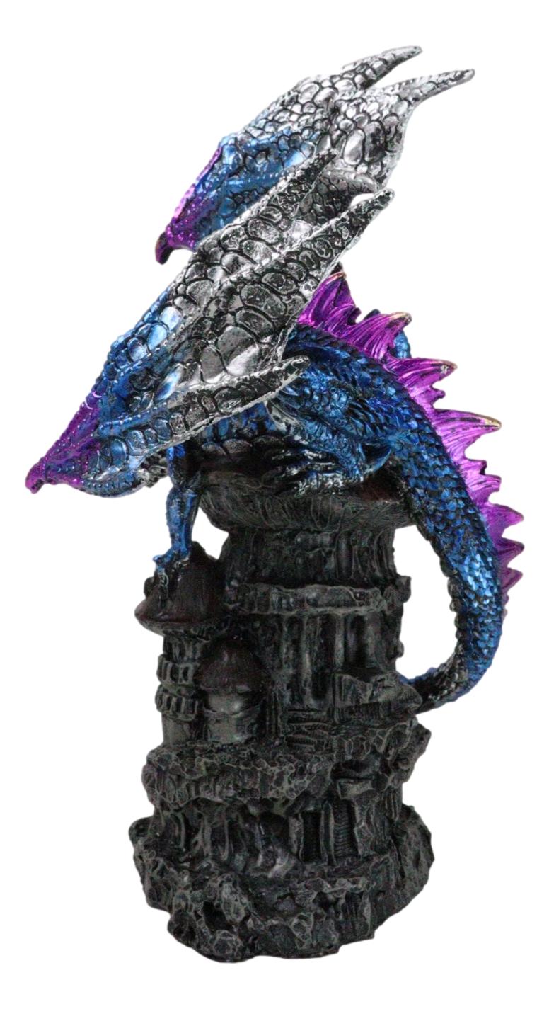 Metallic Blue Hyperion Dragon Perching Mushroom Tower Fortress Figurine