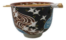 White Japanese Cranes Ceramic Donburi Ramen Soup Bowl With Chopsticks Set