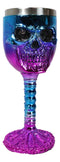 Metallic Blue And Pink Plated Skull With Skeleton Spine And Bones Wine Goblet