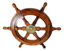 Nautical Marine Vintage Hardwood Wood & Brass Ship Steering Helm Boat Wheel 18"D
