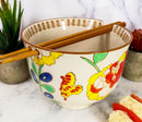 Pack Of 2 Ceramic Ramen Donburi Noodles Bowl & Chopsticks Set Spring Flower Bloom