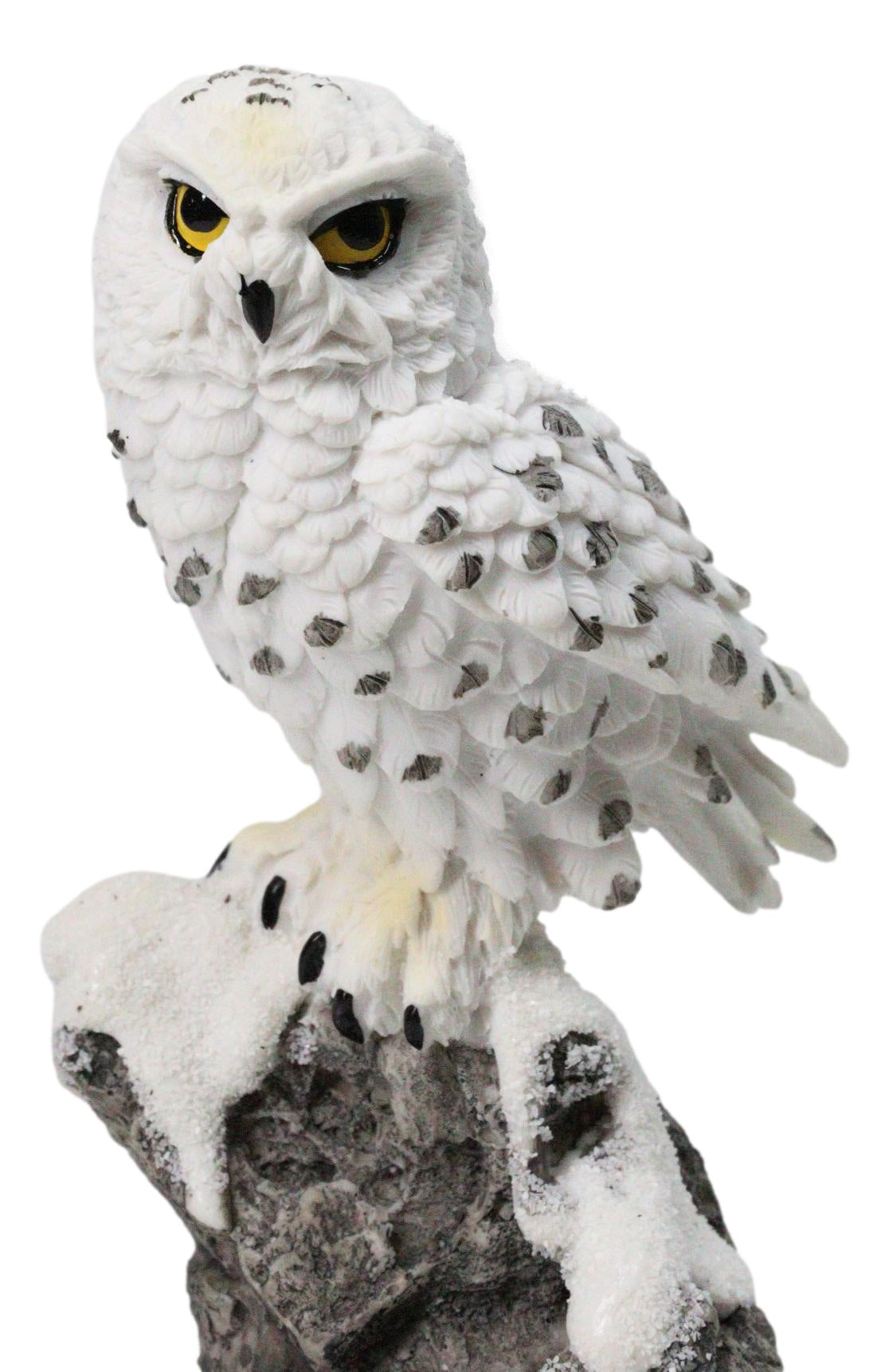 Tundra Forest Lone Snow White Owl Perching On Tree Branch Figurine 5"H