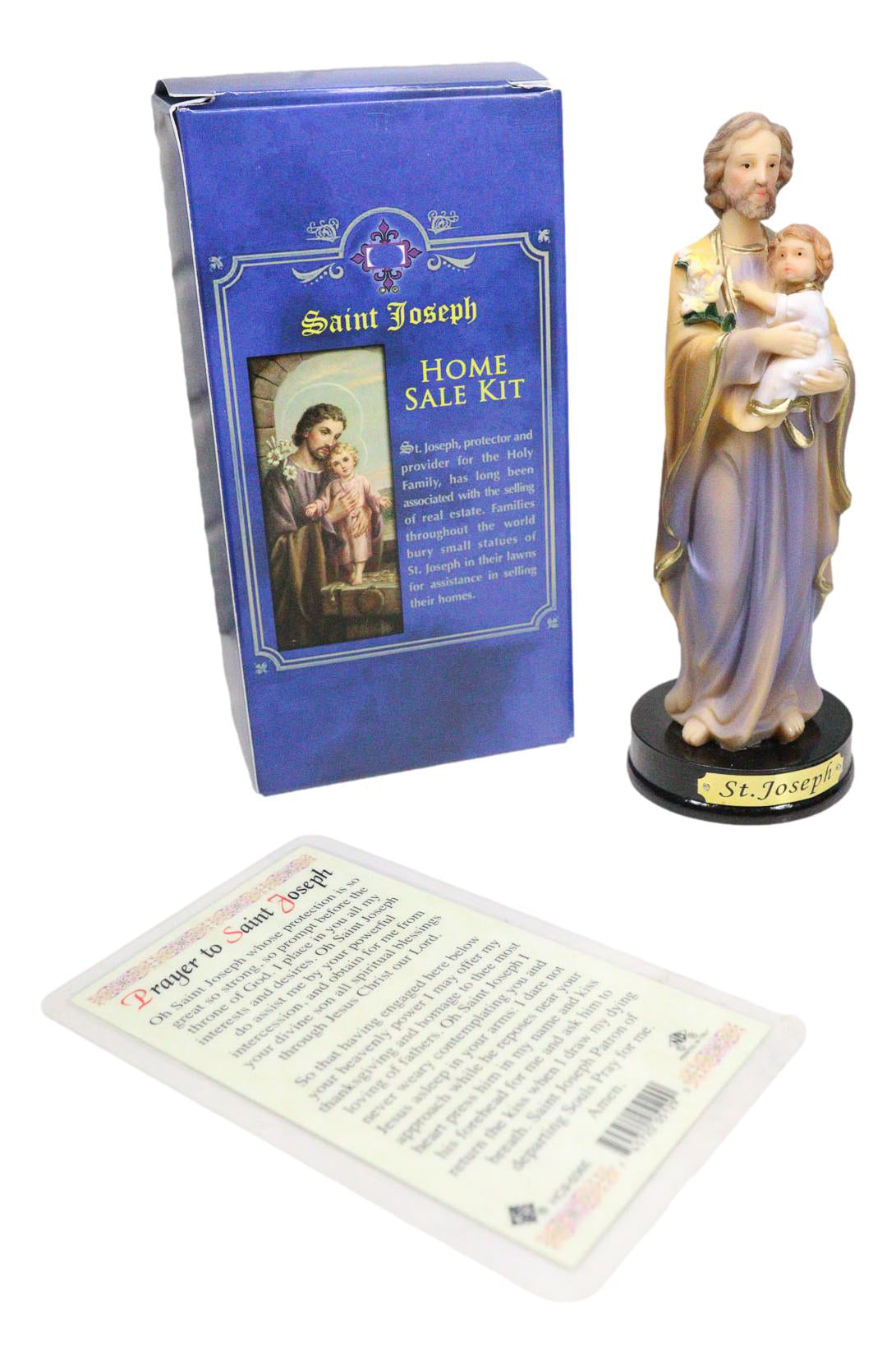 Catholic Saint Joseph With Baby Jesus Figurine Home Seller Kit With Prayer Card - Ebros Gift