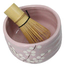 Pink Sakura Blossoms Ceramic Japanese Matcha Green Tea Bowl Whisk & Scoop Set