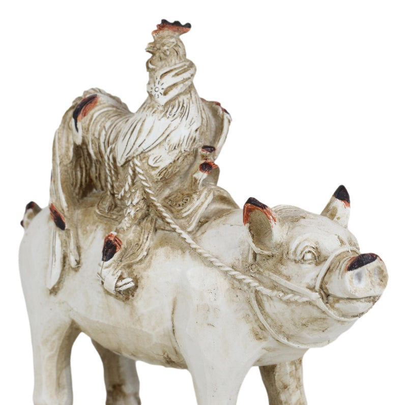 Rustic Country Farmhouse Chicken Rooster Riding On Pig Piggy Coin Money Bank