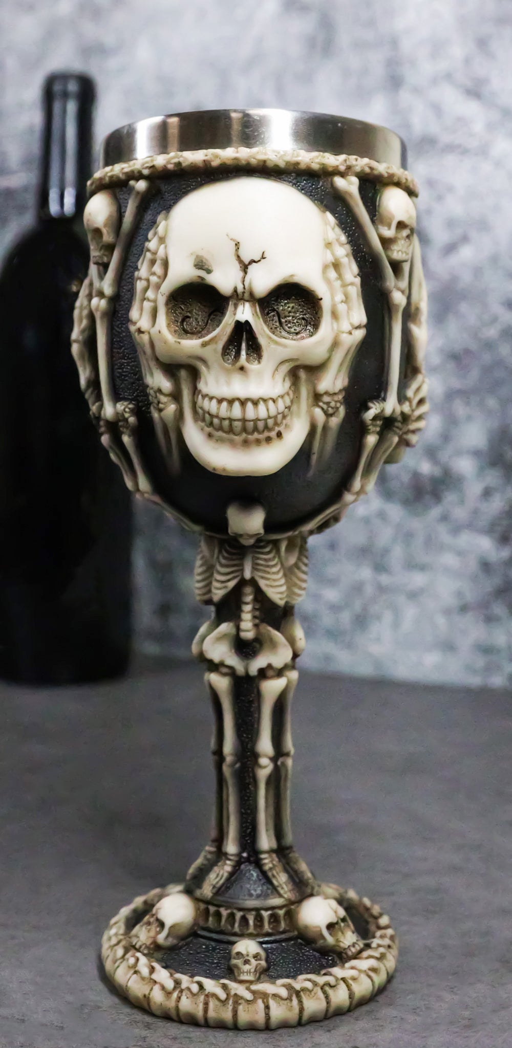 Wise Vintage See Hear Speak No Evil Skeleton Bone Skulls Wine Goblet Chalice - Ebros Gift