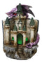 Purple Dragon Guarding LED Medieval Castle On Rocks With Book of Spells Figurine