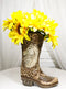 Western Wild Horse with Floral Scrollwork Faux Wood Cowboy Boot Vase Holder