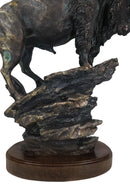 Large 20"H North American Grassland Plains Bison Buffalo On Rocky Slope Statue
