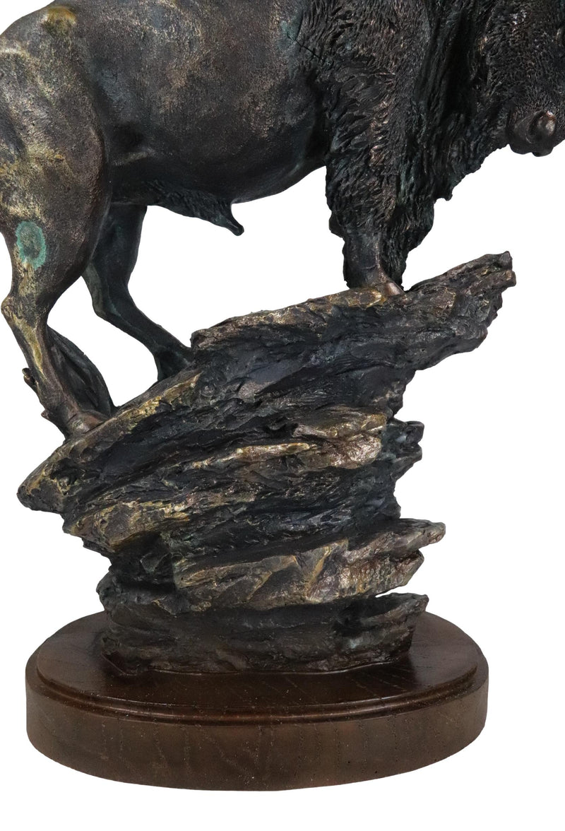 Large 20"H North American Grassland Plains Bison Buffalo On Rocky Slope Statue