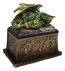 Medieval Fantasy Metallic Green Dragon Decorative Trinket Treasure Box Figurine