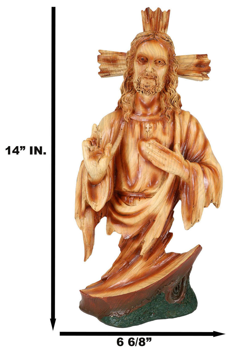 Sacred Heart of Jesus Christ Catholic Christian Devotional Faux Wooden Sculpture