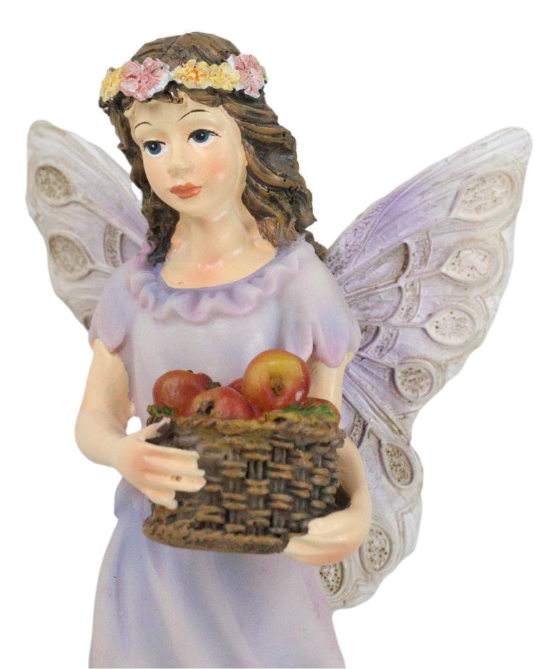 Whimsical Enchanted Garden Butterfly Fairy Carrying A Basket Of Apples Figurine