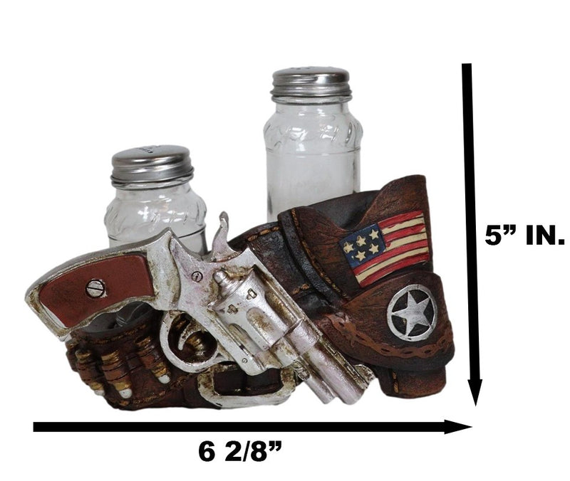 Western Star Cowboy Gun Faux Leather Holster Salt Pepper Shakers Holder Set