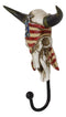 Western Star Patriotic American Flag Cow Skull With Feathers Single Wall Hook