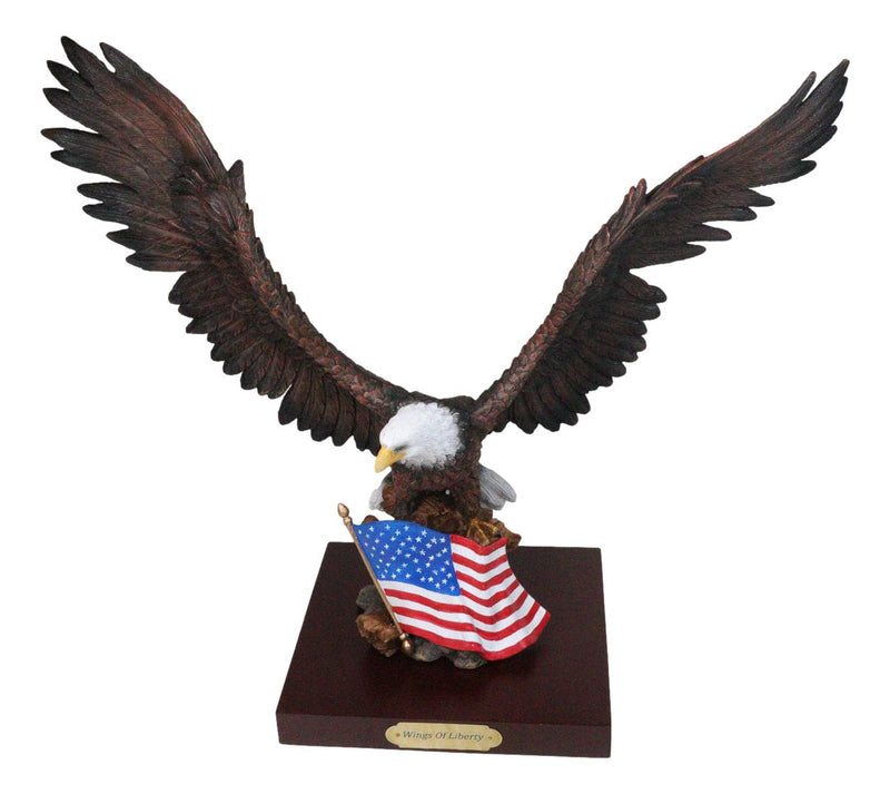 Large Wings Of Liberty Bald Eagle Set On American Flag Statue With Base 17"