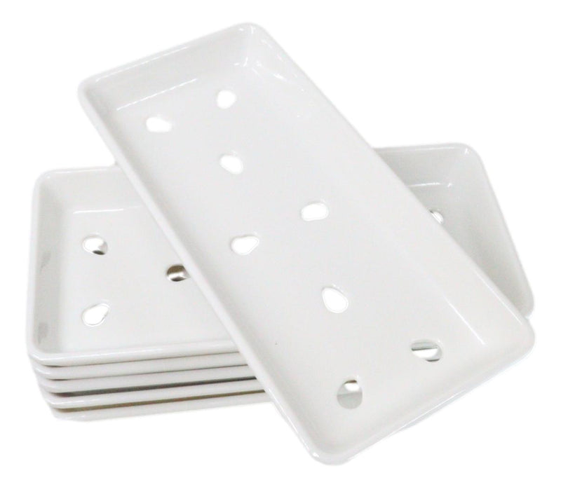 Pack Of 6 White Neta Zara Sushi Case Sashimi Plates With Drip Holes 8" By 3.75"