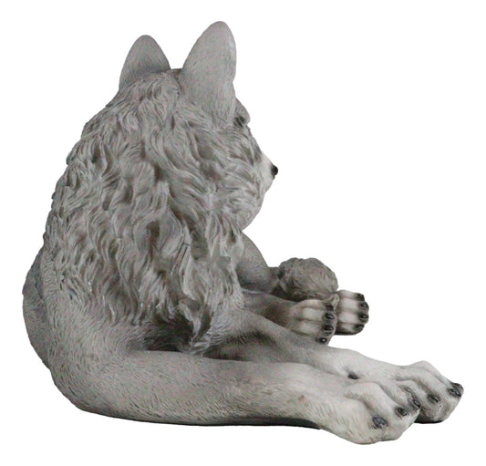 Resting Wise Gray Lone Wolf Figurine Timberwolves Pack Decorative Decor Statue - Ebros Gift