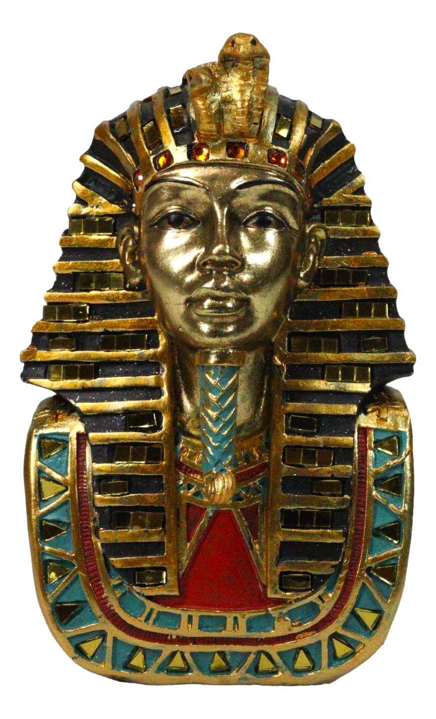 Ancient Egyptian Golden Cobra and Vulture Nemes Mask of Pharaoh Sculpture 6.5"H